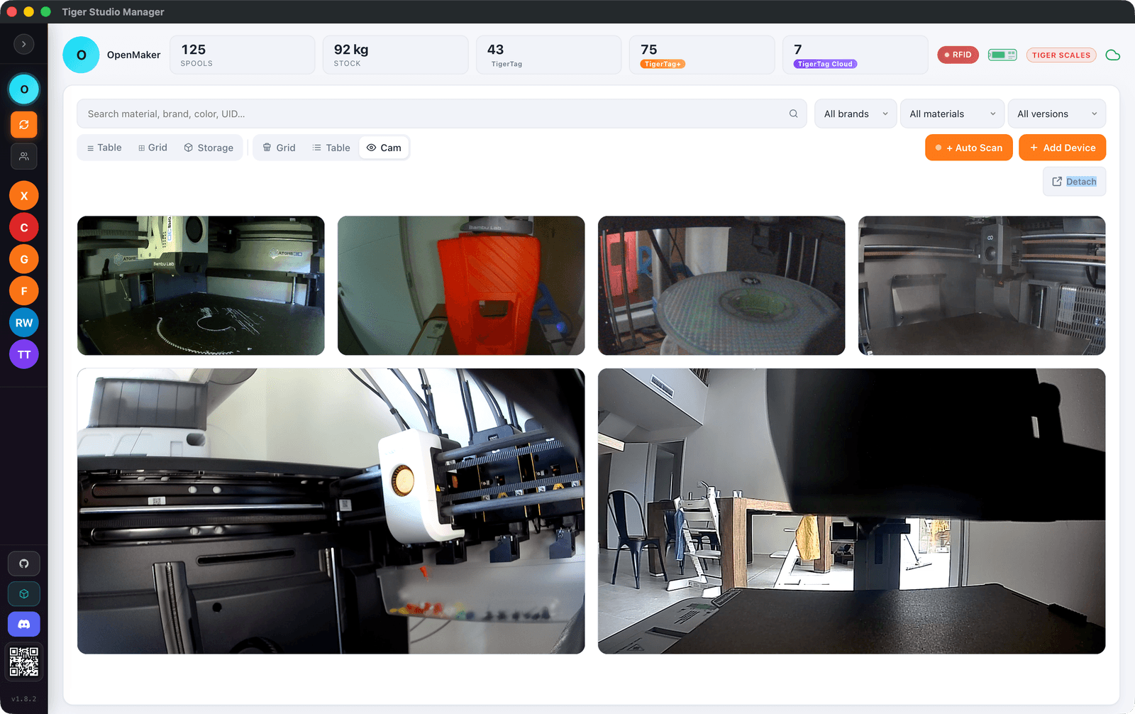 Tiger Studio live printer camera and controls