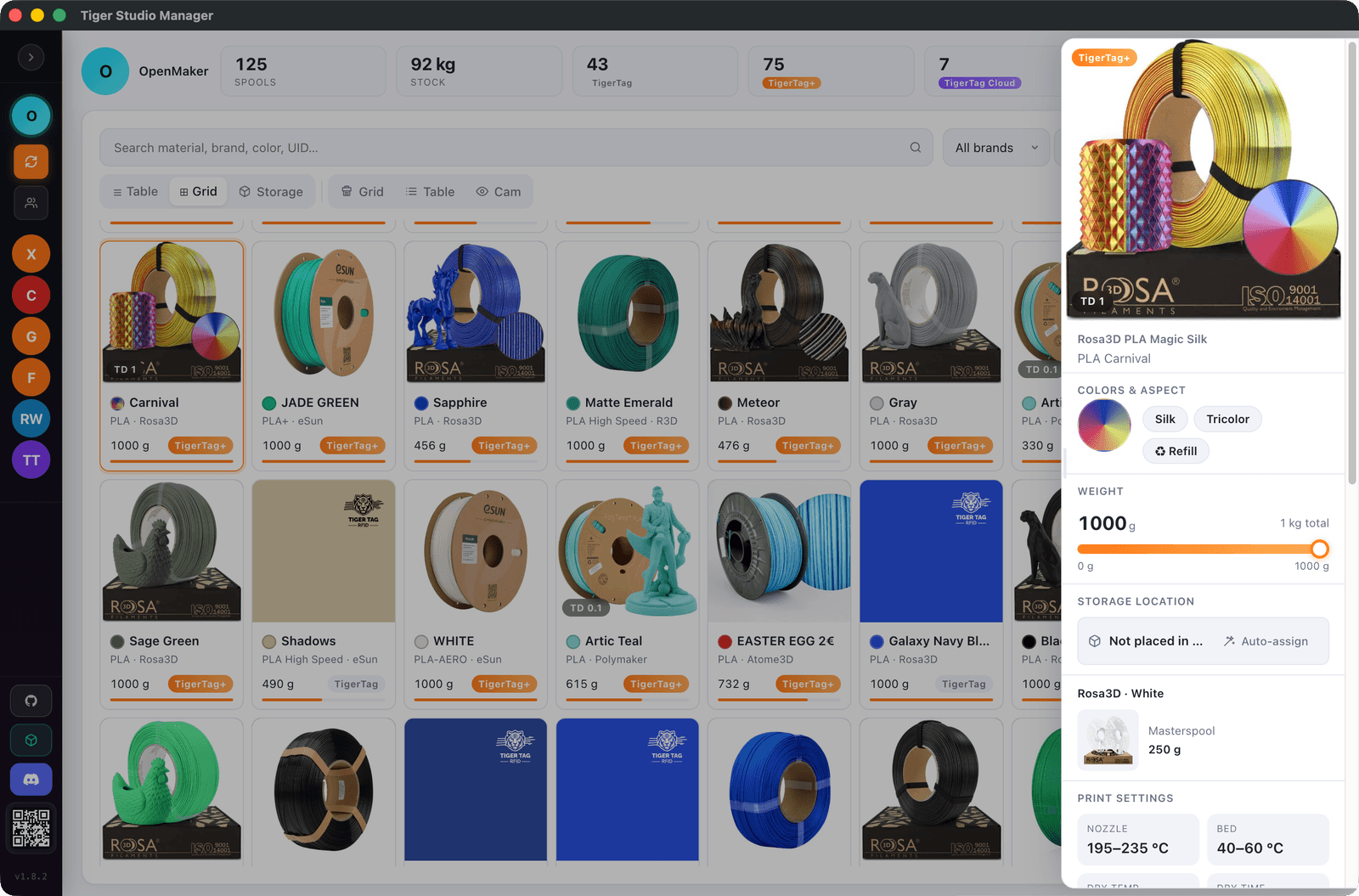 Tiger Studio inventory grid