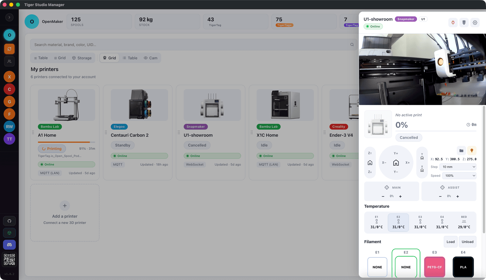 Tiger Studio printers view