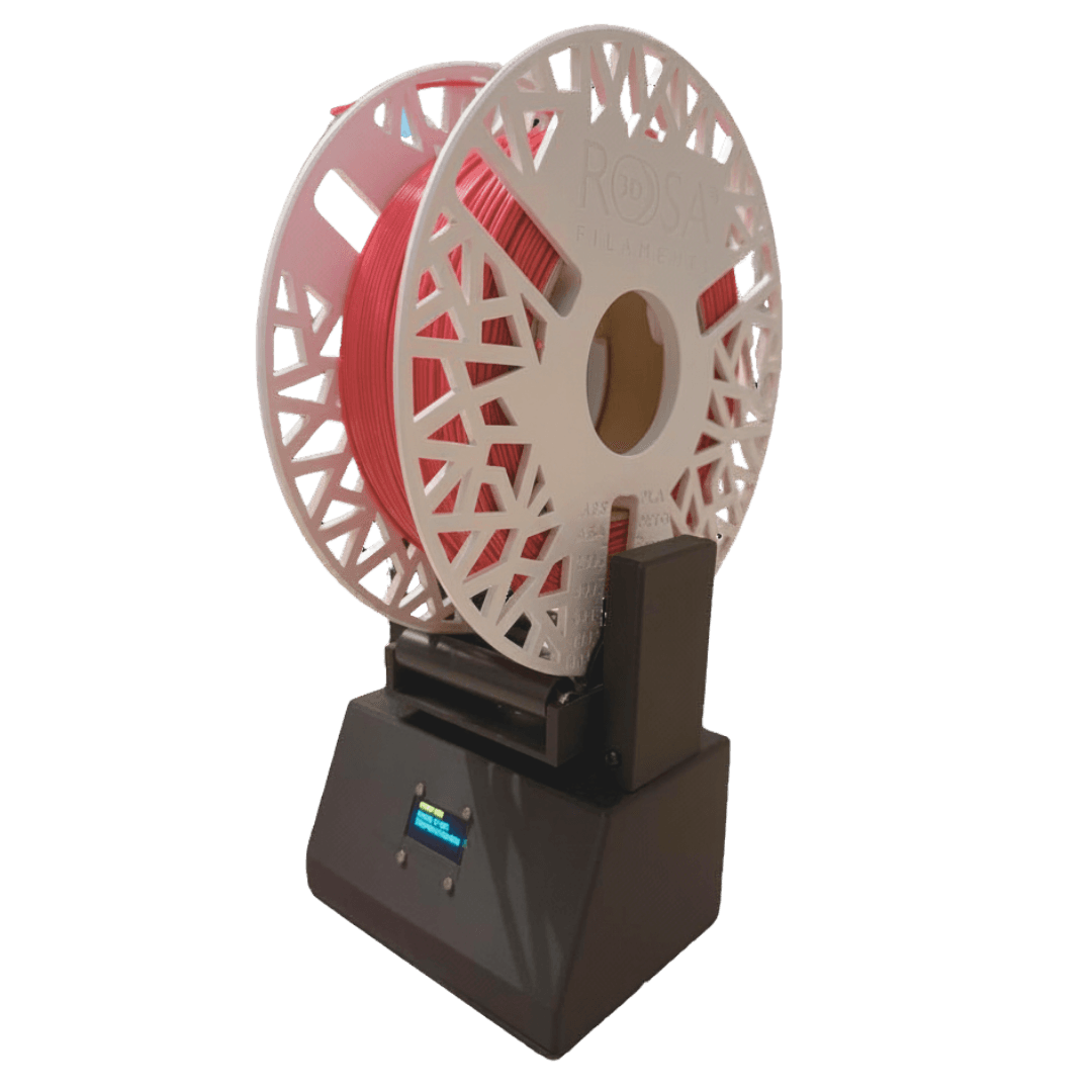 The TigerScale weighing a spool, OLED display lit